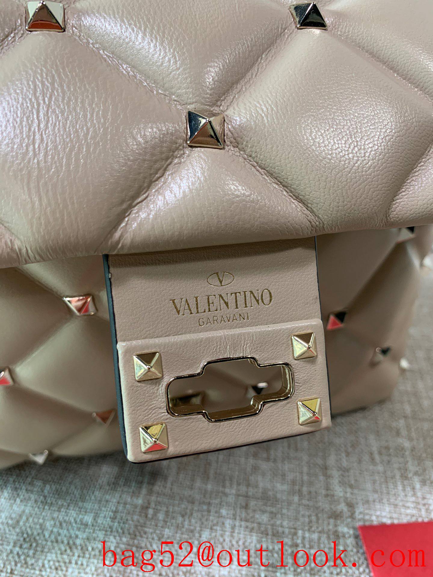 Valentino Candystud Real Leather Bag Handbag Beige