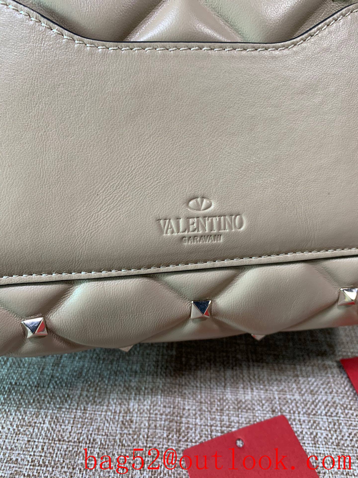 Valentino Candystud Real Leather Bag Handbag Beige