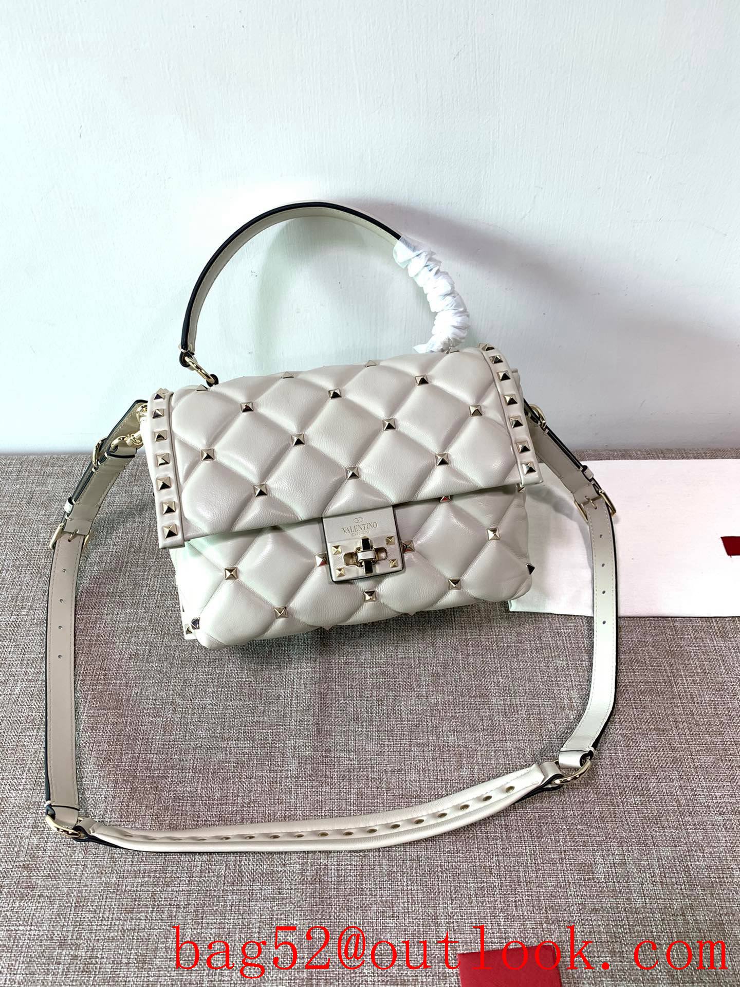 Valentino Candystud Real Leather Bag Handbag Cream