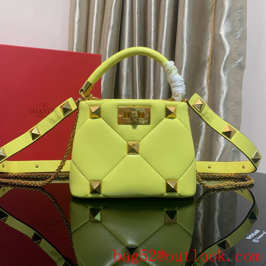 Valentino Mini Roman Stud The Handle Bag In Nappa Yellow 520