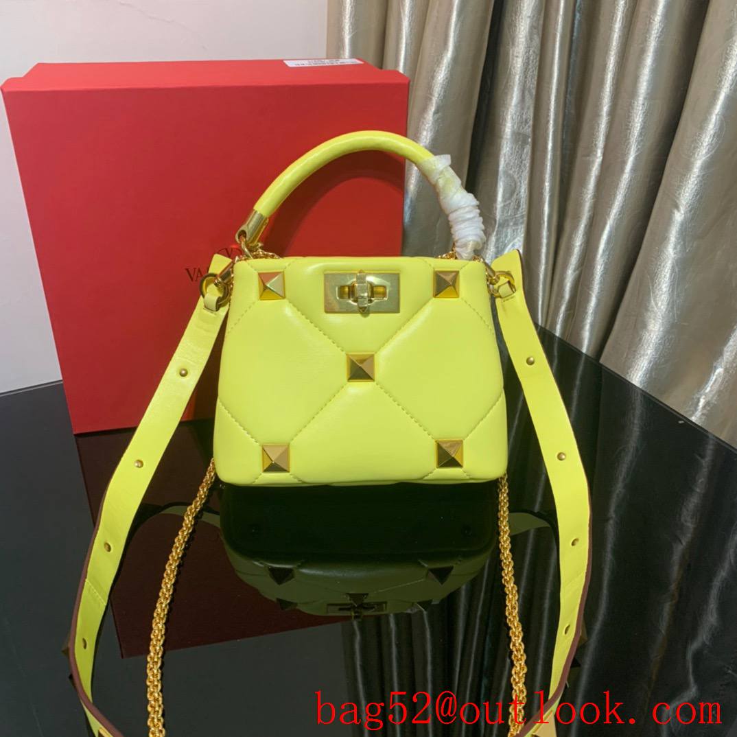 Valentino Mini Roman Stud The Handle Bag In Nappa Yellow 520