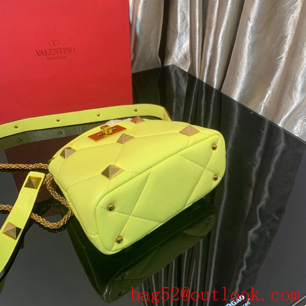 Valentino Mini Roman Stud The Handle Bag In Nappa Yellow 520