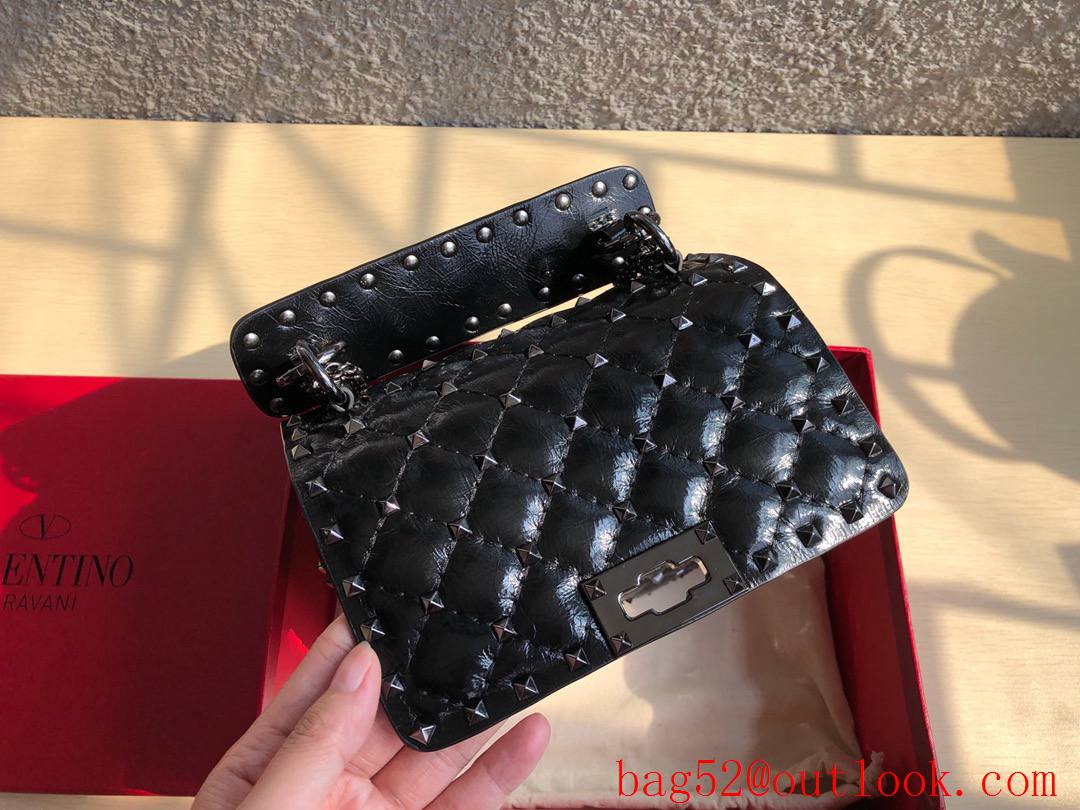 Valentino Rockstud Spike Mini Shoulder Bag with Chain black Tonal Studs