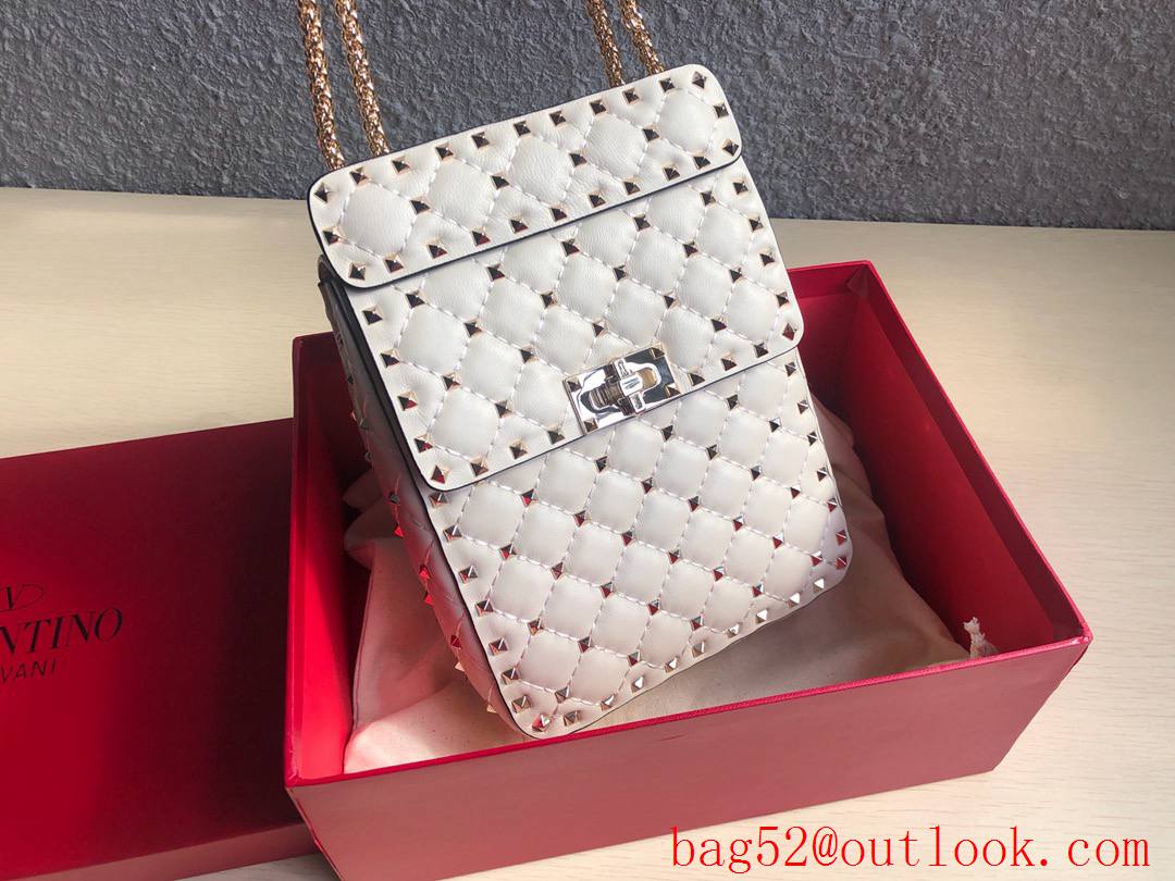 Valentino Rockstud Spike Mini Shoulder Bag with Chain White