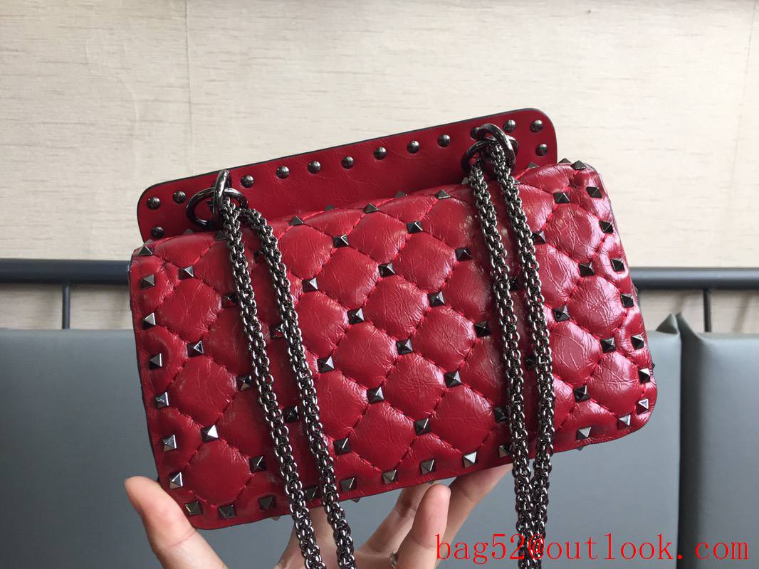 Valentino Rockstud Spike Small Shoulder Bag with Chain Red Tonal Studs