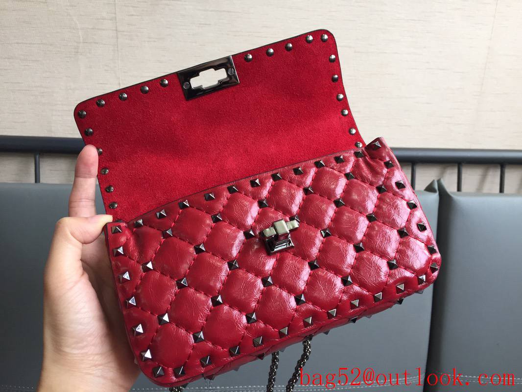 Valentino Rockstud Spike Small Shoulder Bag with Chain Red Tonal Studs