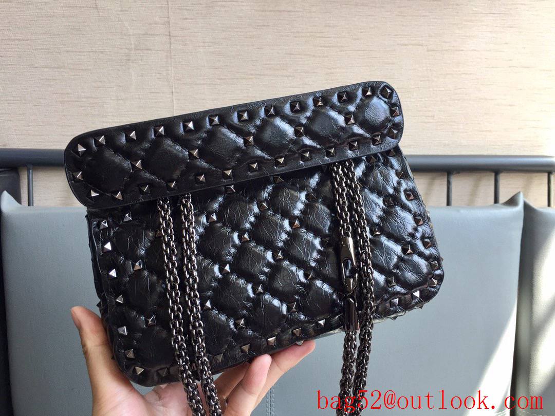 Valentino Rockstud Spike Small Shoulder Bag with Chain Black Tonal Studs