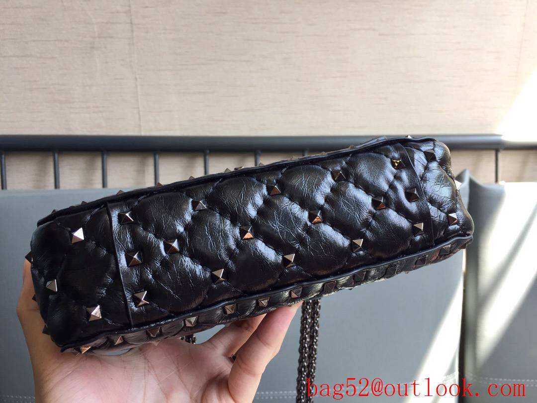 Valentino Rockstud Spike Small Shoulder Bag with Chain Black Tonal Studs