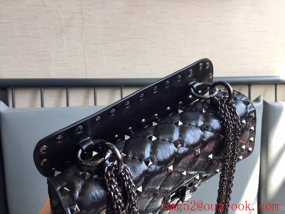 Valentino Rockstud Spike Small Shoulder Bag with Chain Black Tonal Studs