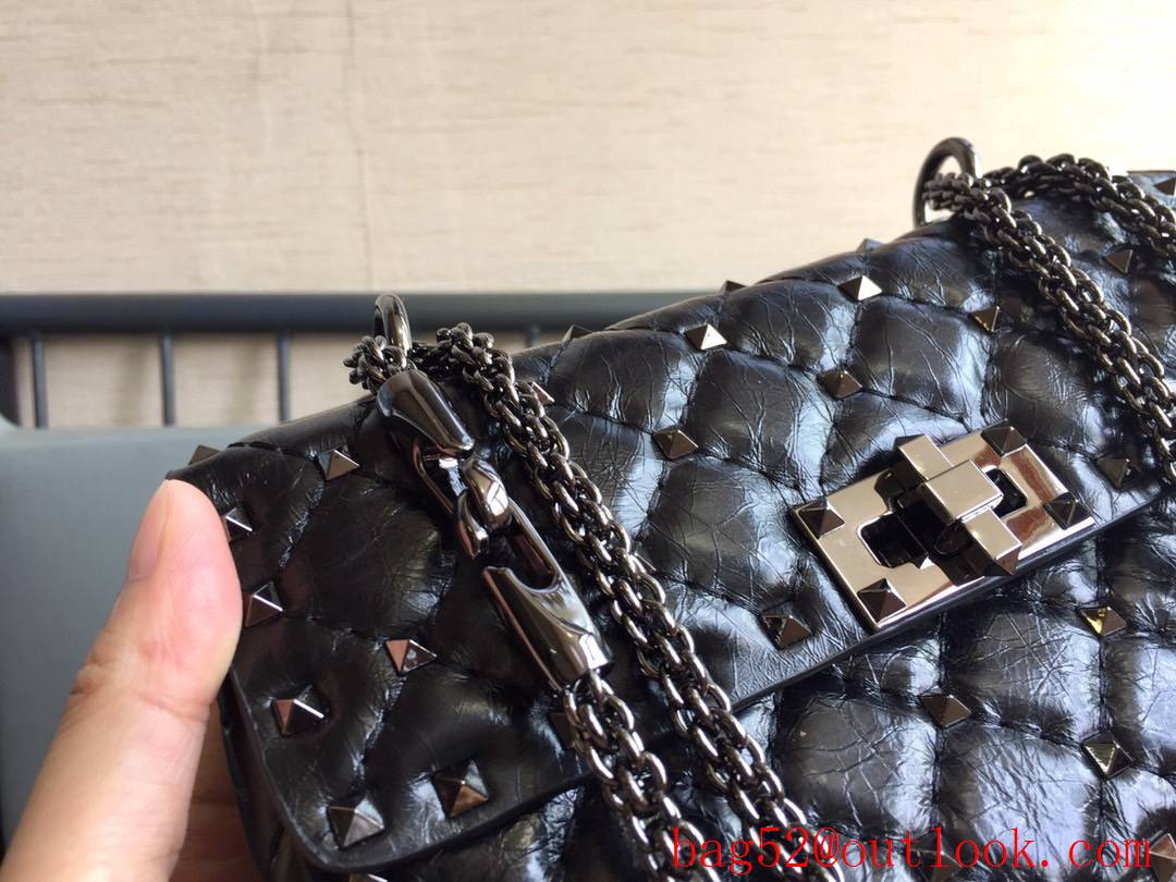Valentino Rockstud Spike Small Shoulder Bag with Chain Black Tonal Studs
