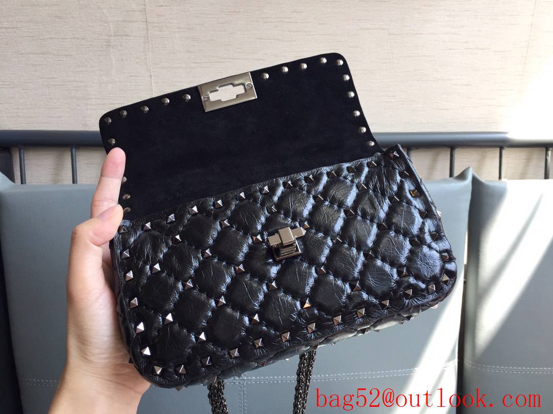 Valentino Rockstud Spike Small Shoulder Bag with Chain Black Tonal Studs