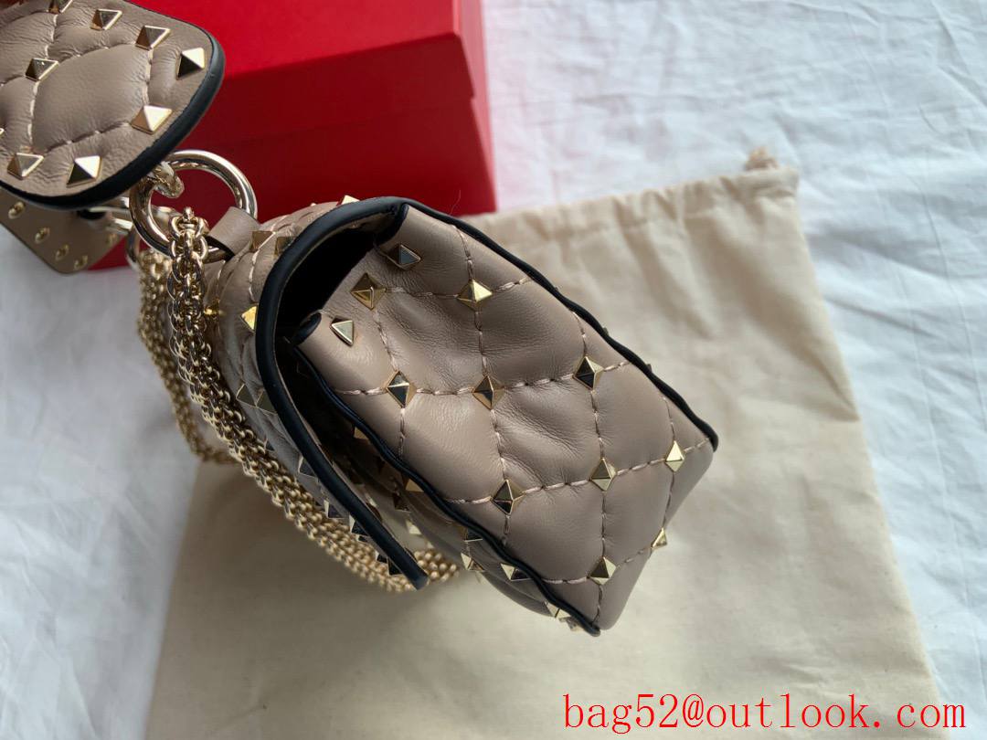 Valentino Rockstud Spike Small Shoulder Bag with Chain Apricot