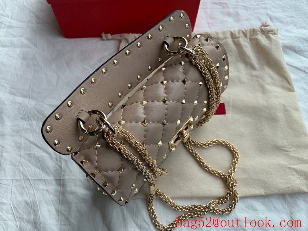 Valentino Rockstud Spike Small Shoulder Bag with Chain Apricot