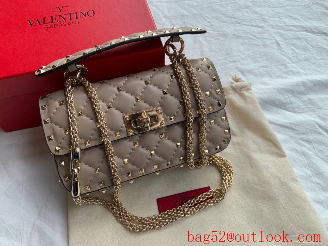 Valentino Rockstud Spike Small Shoulder Bag with Chain Apricot