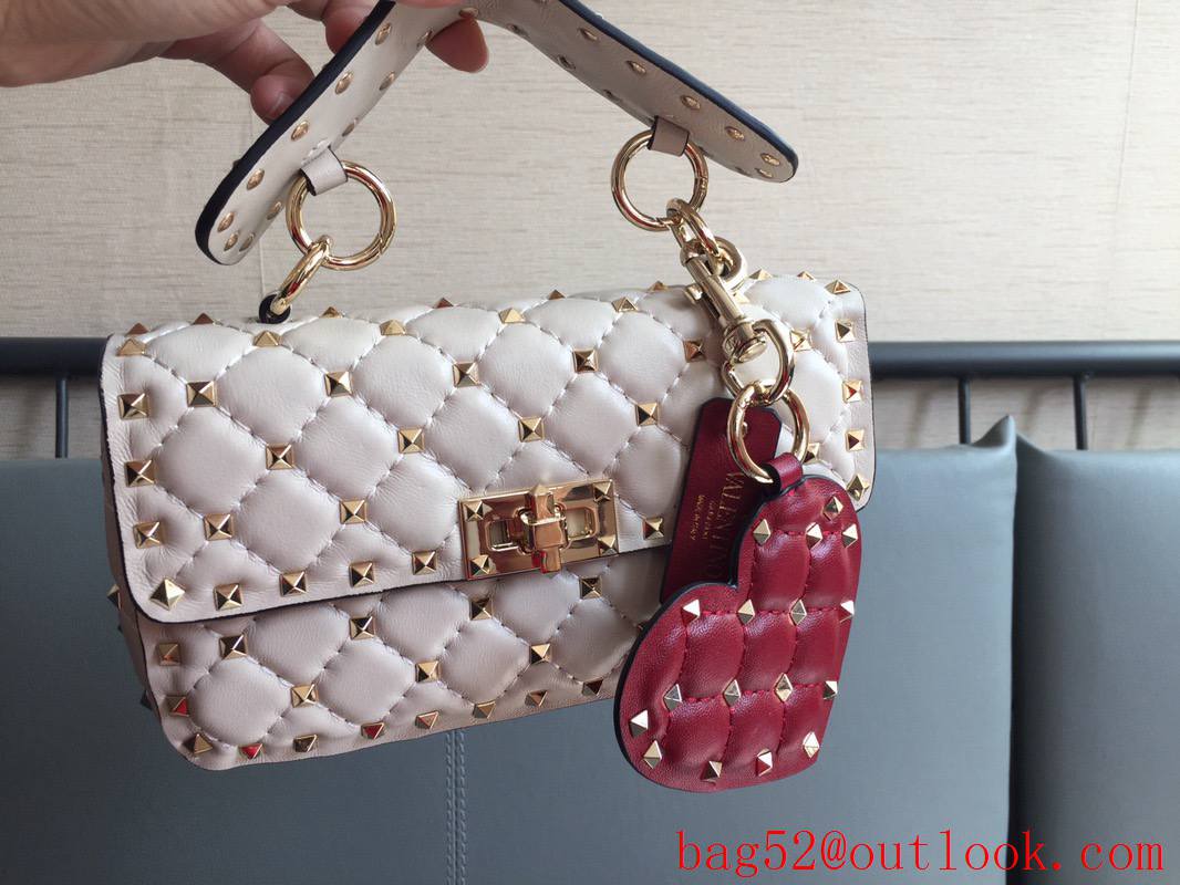 Valentino Rockstud Spike Small Shoulder Bag with Chain Cream