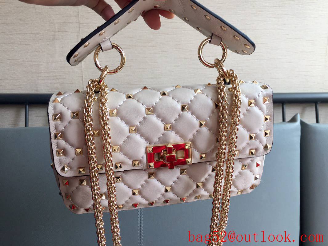 Valentino Rockstud Spike Small Shoulder Bag with Chain Cream