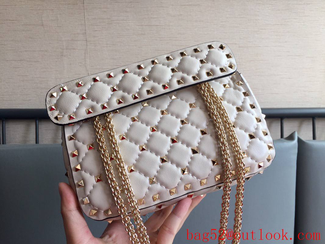 Valentino Rockstud Spike Small Shoulder Bag with Chain Cream