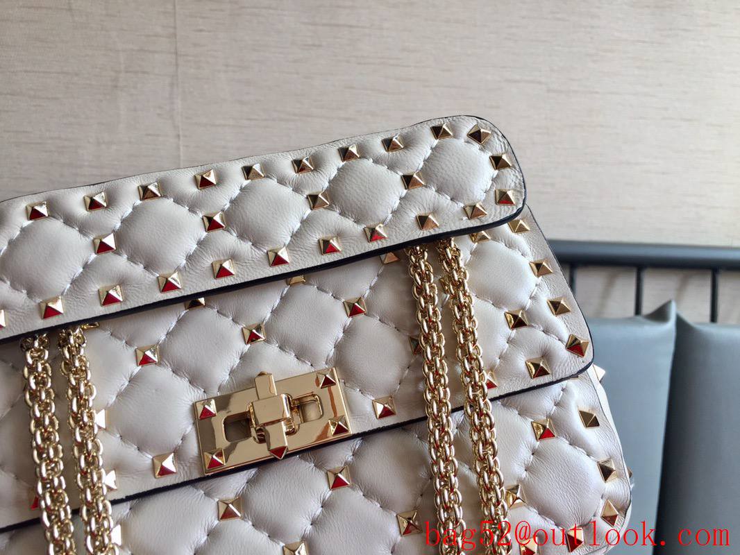 Valentino Rockstud Spike Small Shoulder Bag with Chain Cream