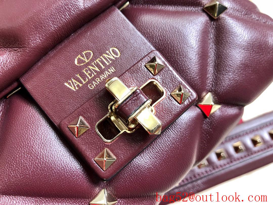 Valentino Garavani Mini Shoulder Bag Rockstud Leather Handbag Wine