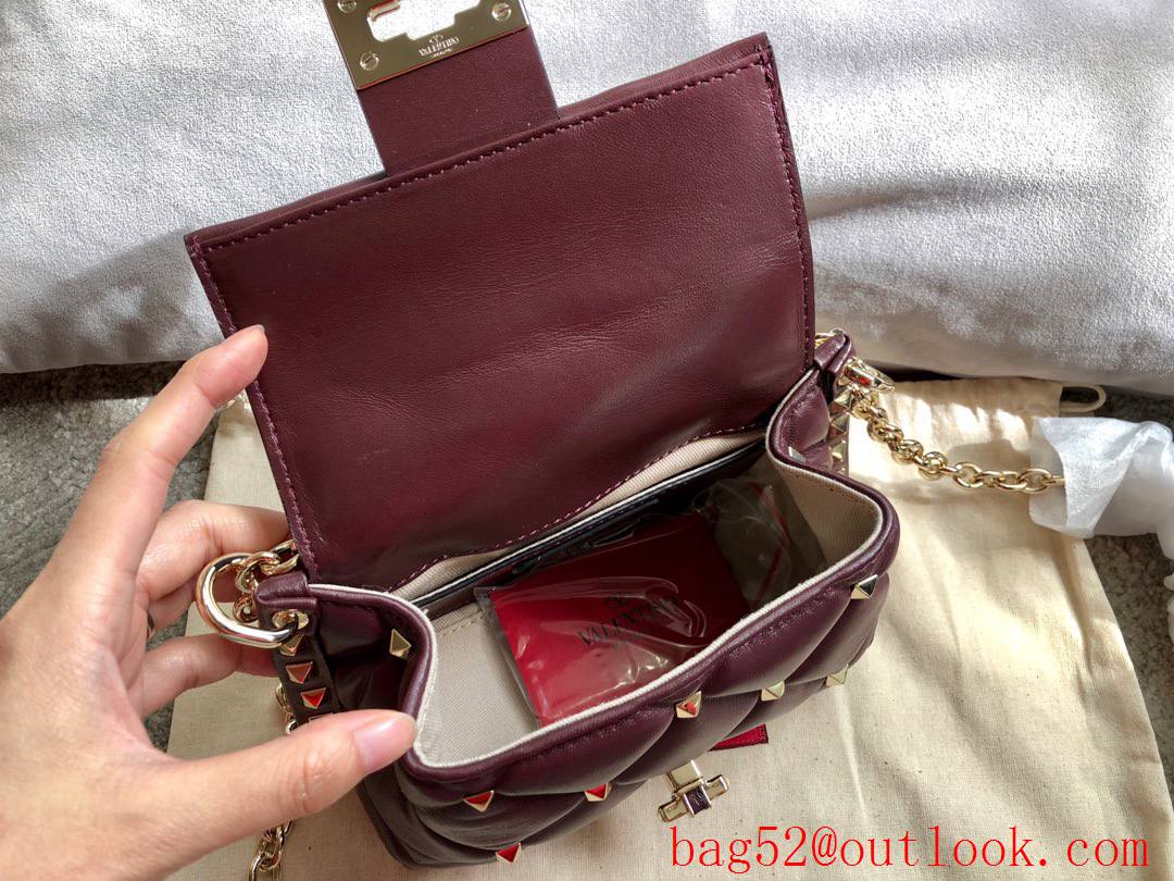 Valentino Garavani Mini Shoulder Bag Rockstud Leather Handbag Wine