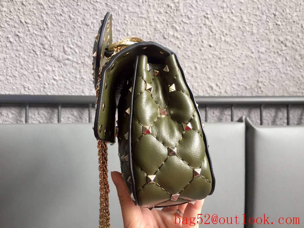 Valentino Rockstud Spike Small Shoulder Bag with Chain Army Green