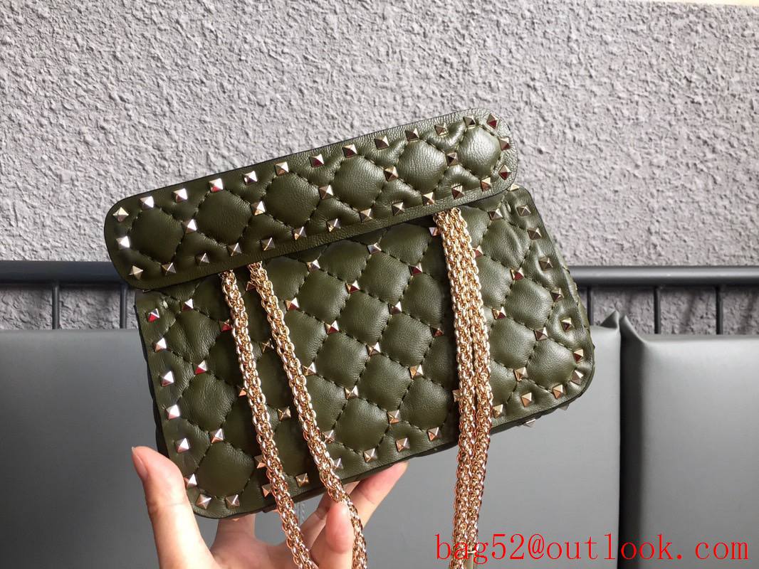 Valentino Rockstud Spike Small Shoulder Bag with Chain Army Green