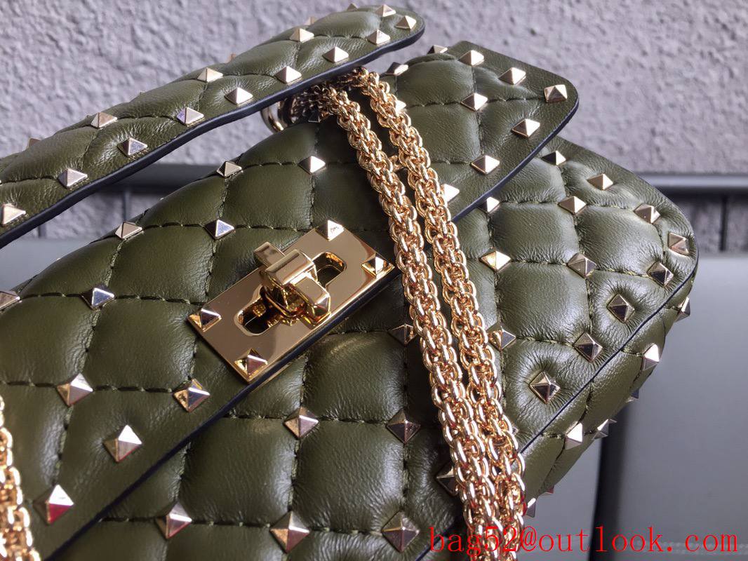 Valentino Rockstud Spike Small Shoulder Bag with Chain Army Green