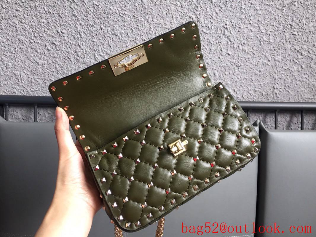 Valentino Rockstud Spike Small Shoulder Bag with Chain Army Green