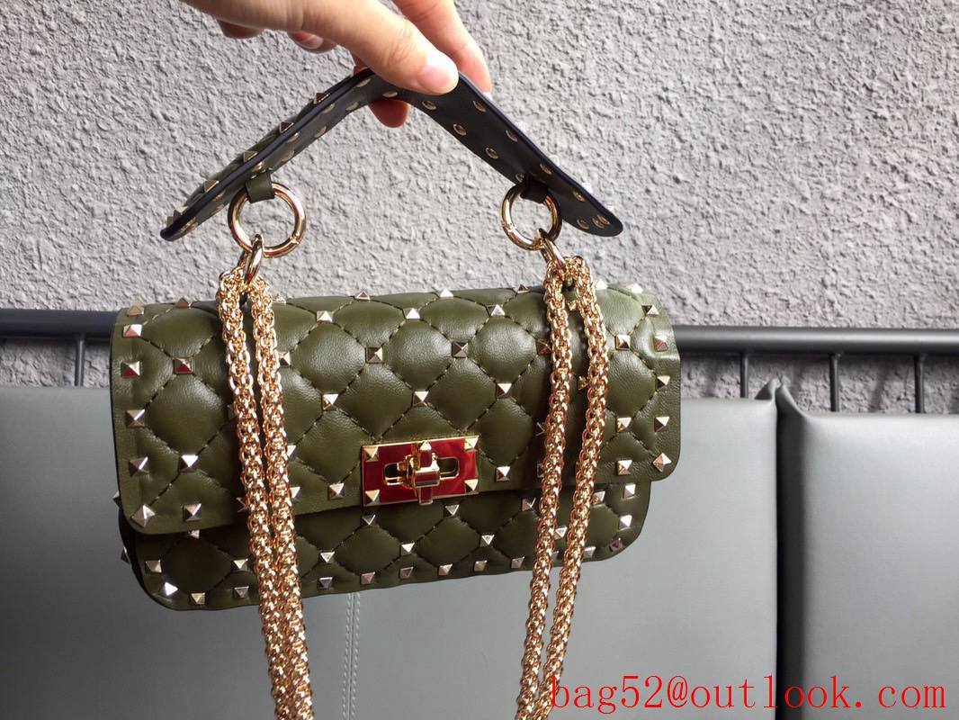 Valentino Rockstud Spike Small Shoulder Bag with Chain Army Green