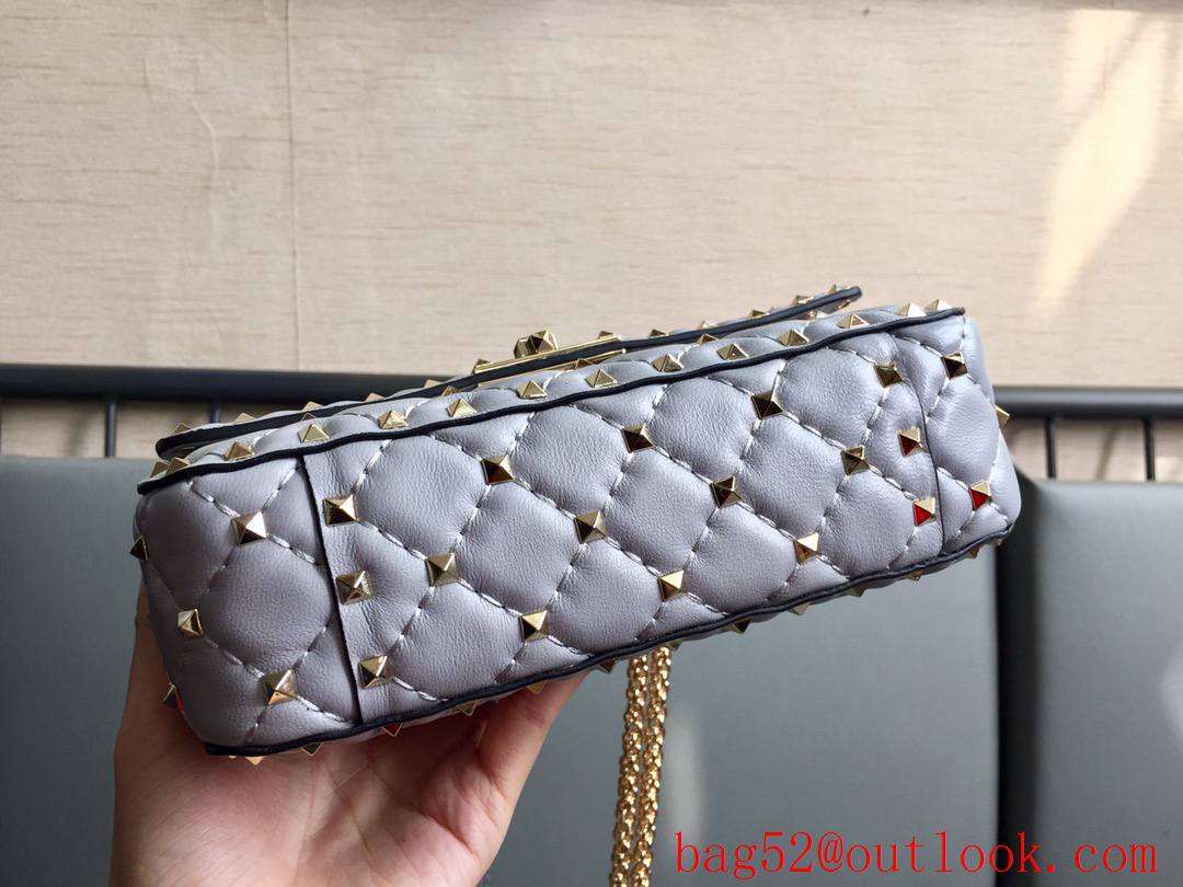 Valentino Rockstud Spike Small Shoulder Bag with Chain Gray