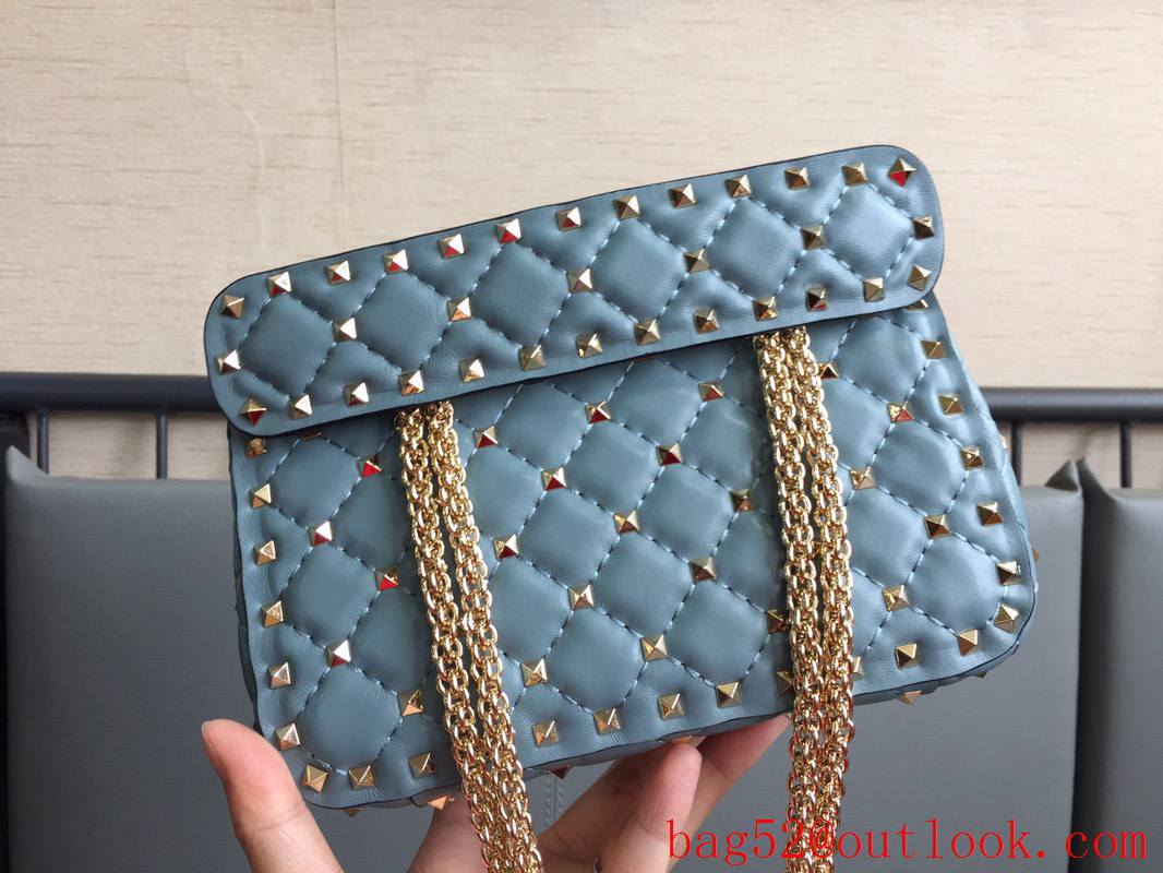 Valentino Rockstud Spike Small Shoulder Bag with Chain Blue