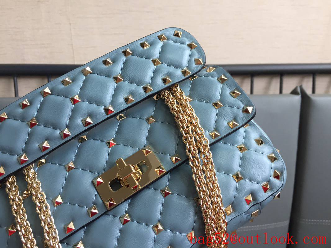 Valentino Rockstud Spike Small Shoulder Bag with Chain Blue