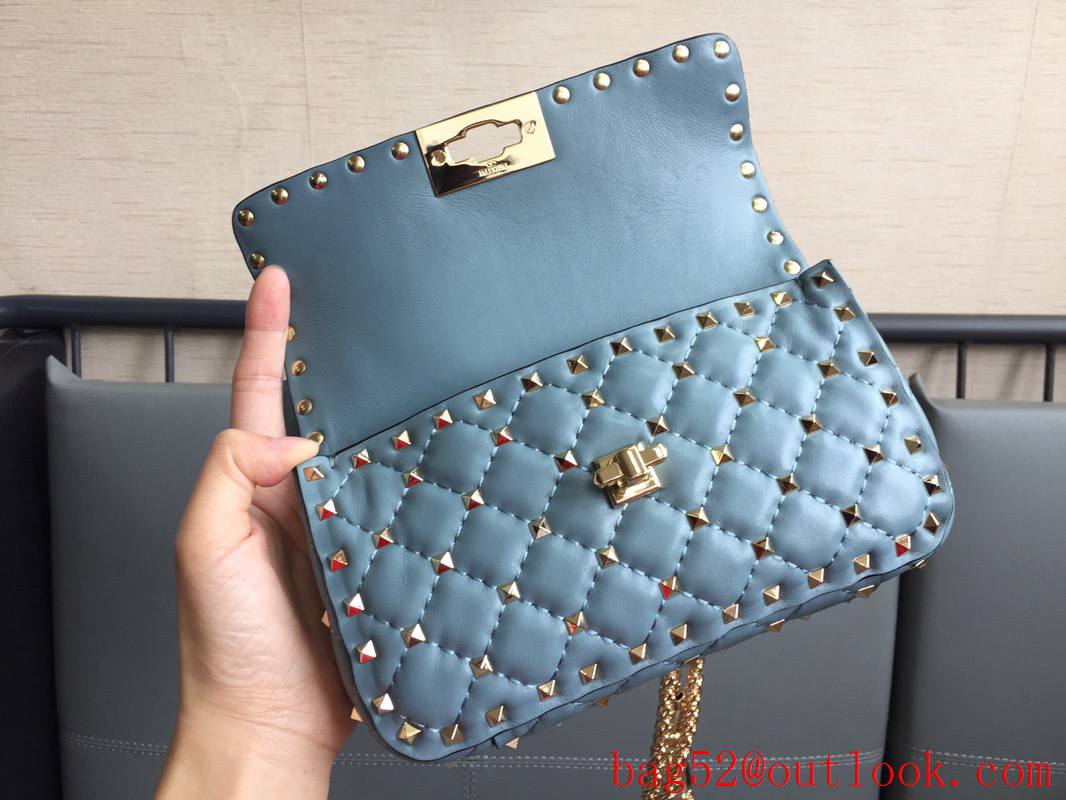 Valentino Rockstud Spike Small Shoulder Bag with Chain Blue