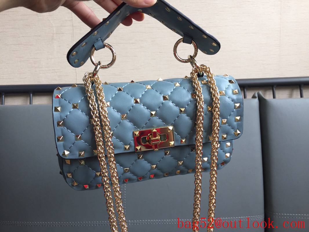 Valentino Rockstud Spike Small Shoulder Bag with Chain Blue