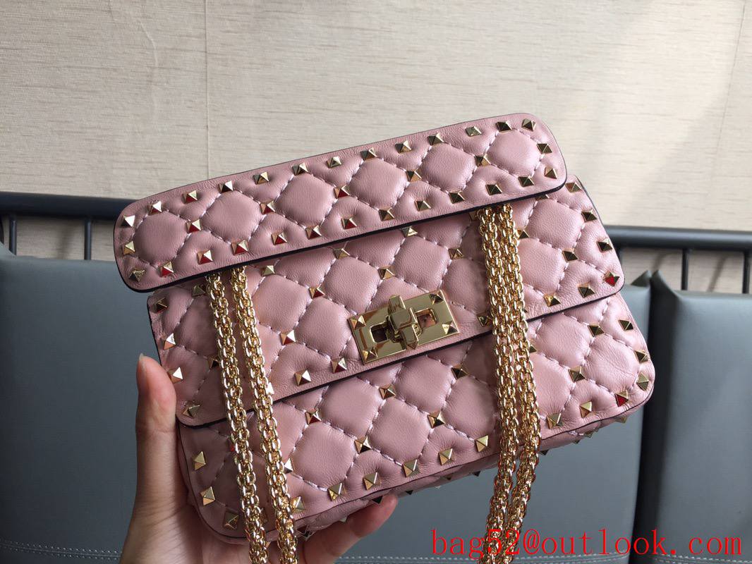 Valentino Rockstud Spike Small Shoulder Bag with Chain Pink