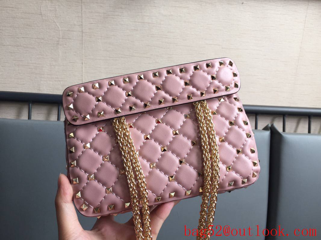 Valentino Rockstud Spike Small Shoulder Bag with Chain Pink