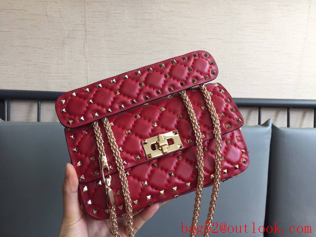 Valentino Rockstud Spike Small Shoulder Bag with Chain Red