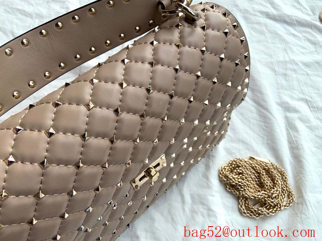 Valentino Rockstud Spike Large Shoulder Bag with Chain Apricot