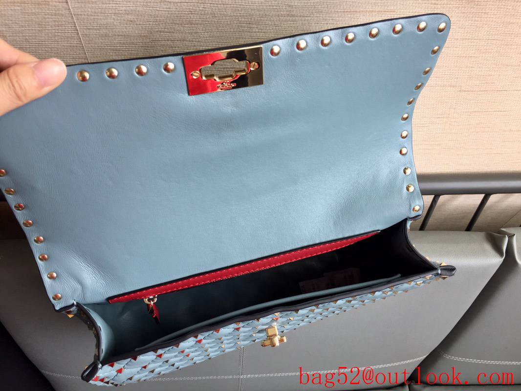 Valentino Rockstud Spike Large Shoulder Bag with Chain Blue
