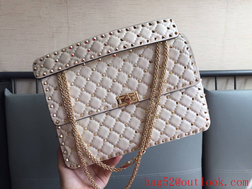 Valentino Rockstud Spike Large Shoulder Bag with Chain Cream