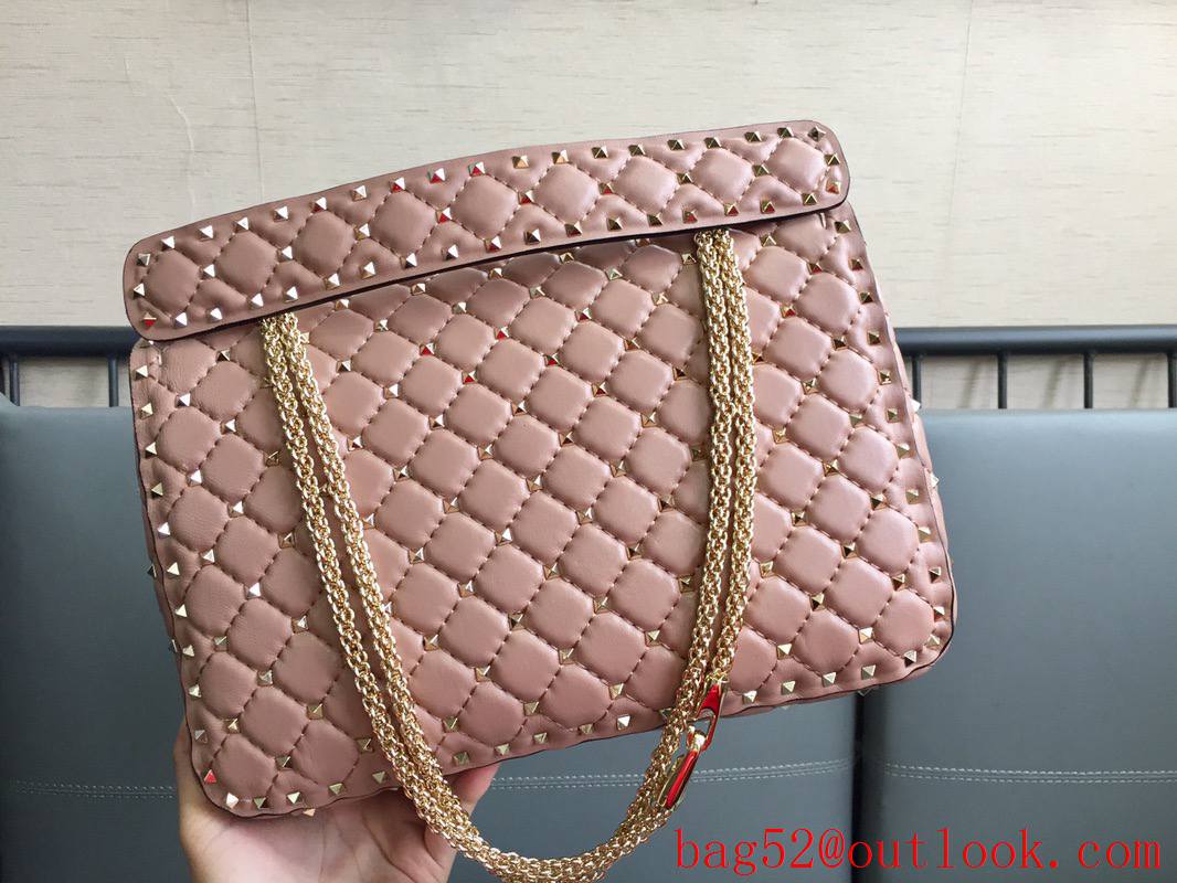 Valentino Rockstud Spike Large Shoulder Bag with Chain Pink