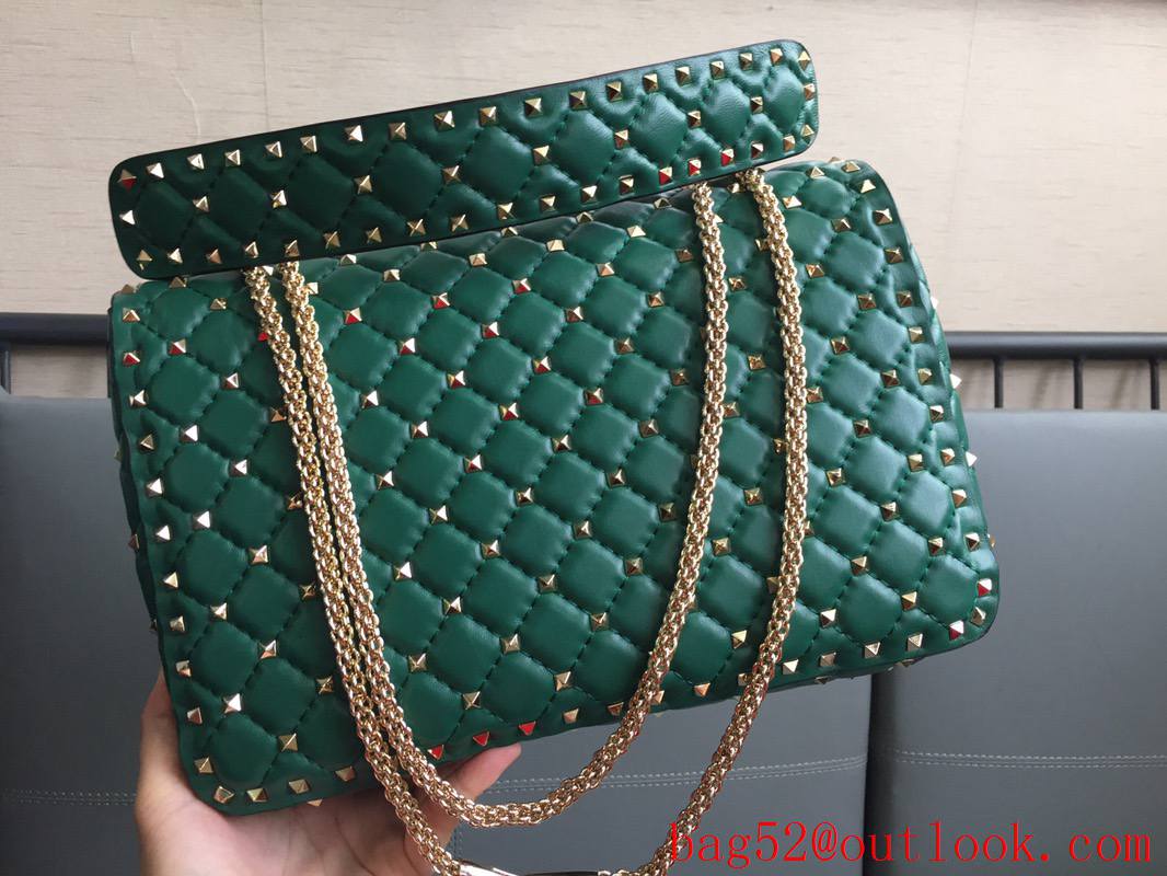 Valentino Rockstud Spike Large Shoulder Bag with Chain Green