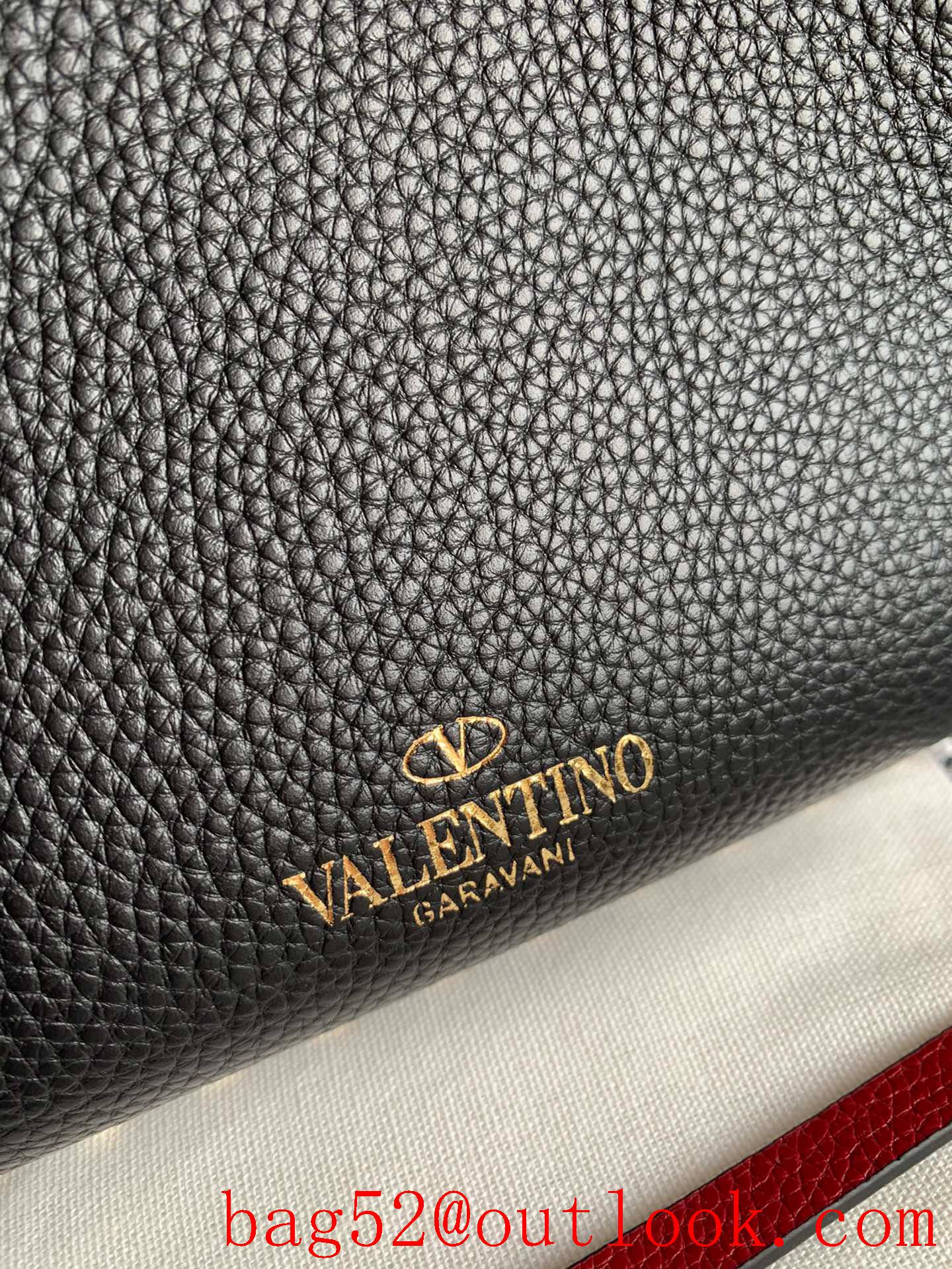 Valentino Rockstud Shopping Bag Tote Handbag Black with Red