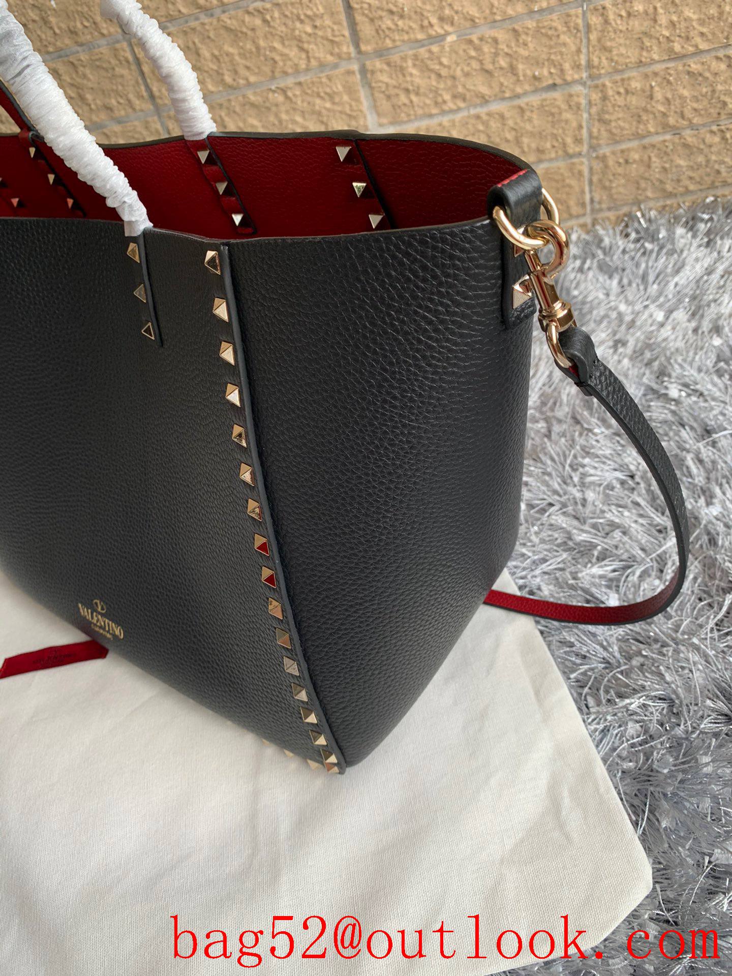 Valentino Rockstud Shopping Bag Tote Handbag Black with Red