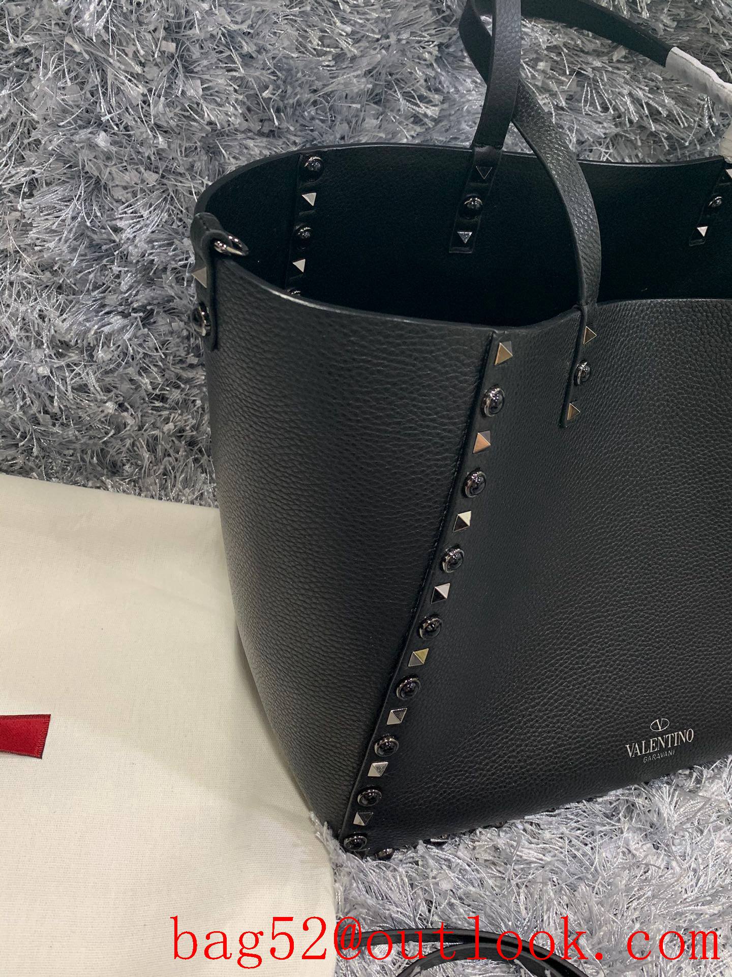 Valentino Rockstud Shopping Bag Tote Handbag Black Tonal Studs