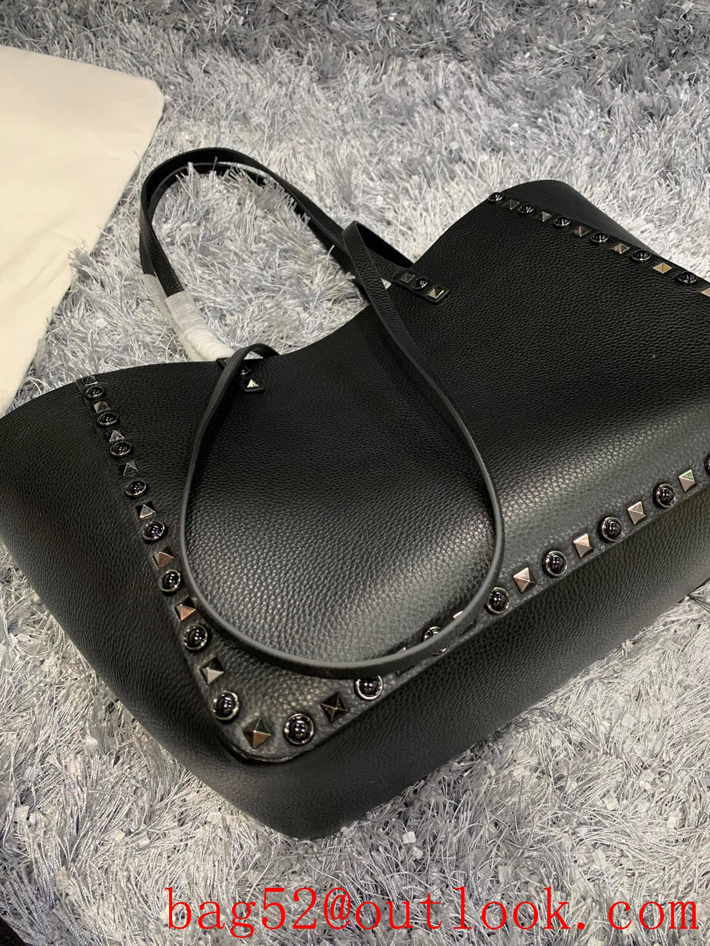 Valentino Rockstud Shopping Bag Tote Handbag Black Tonal Studs