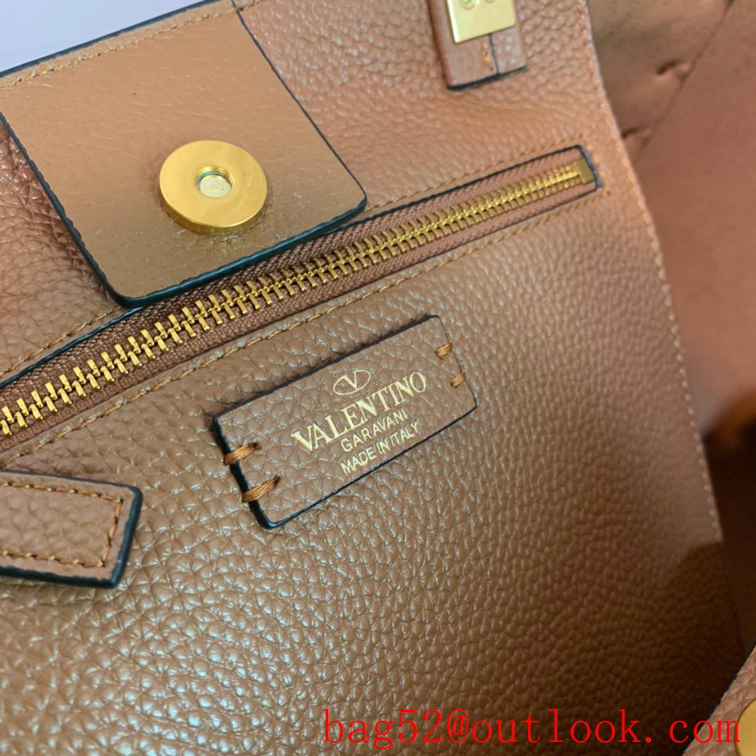 Valentino Rockstud Large Calfskin Shopping Bag Tote Handbag Brown