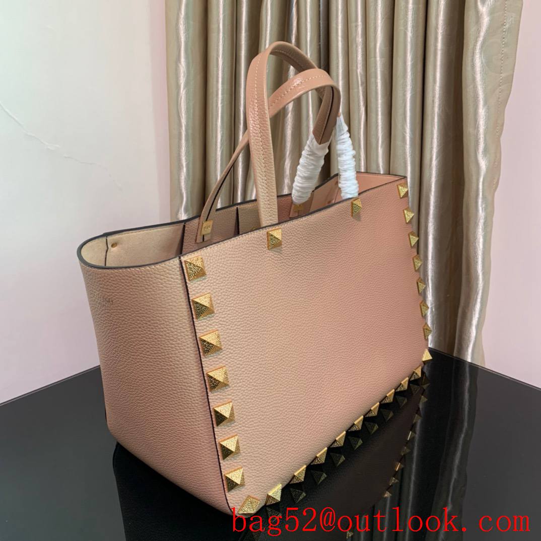 Valentino Rockstud Large Calfskin Shopping Bag Tote Handbag Apricot