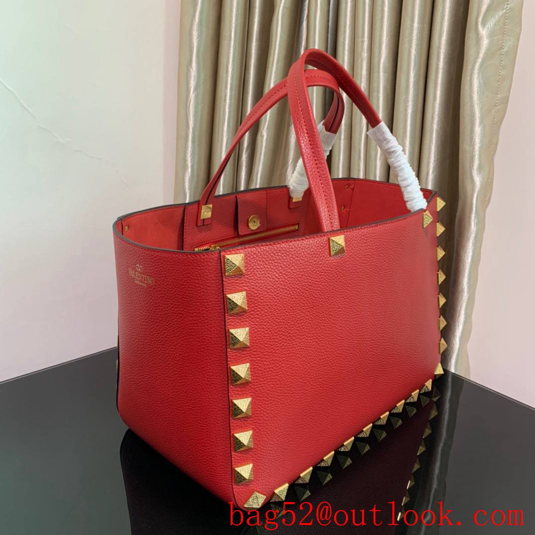 Valentino Rockstud Large Calfskin Shopping Bag Tote Handbag Red