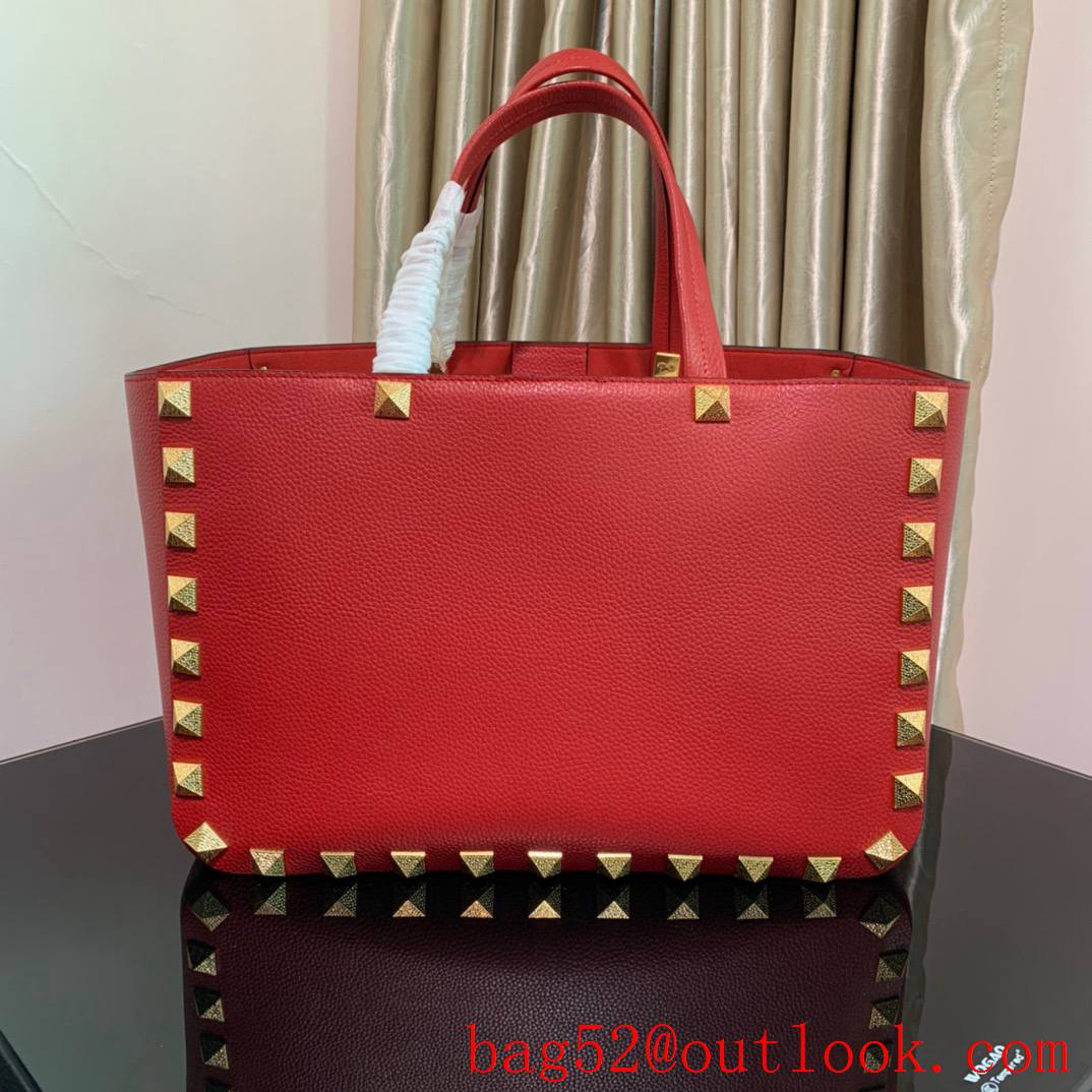 Valentino Rockstud Large Calfskin Shopping Bag Tote Handbag Red